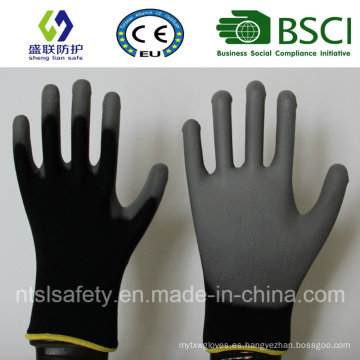 13G poliéster negro con guantes de seguridad de recubrimiento de PU Gary (SL-PU206 (13G))